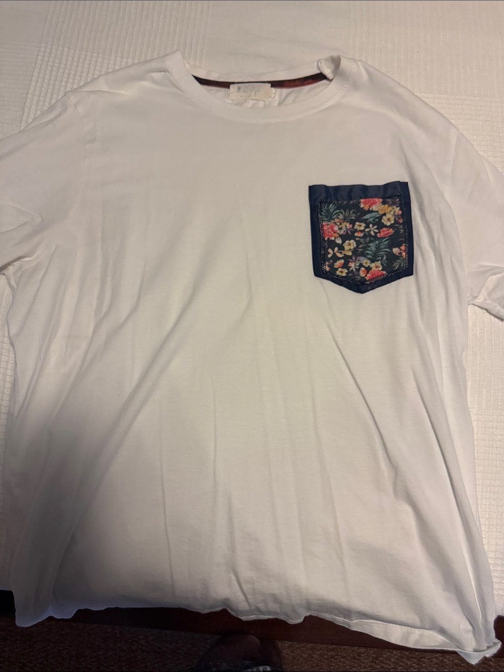 Men's White Short-Sleeve Tee with Floral Chest Pocket